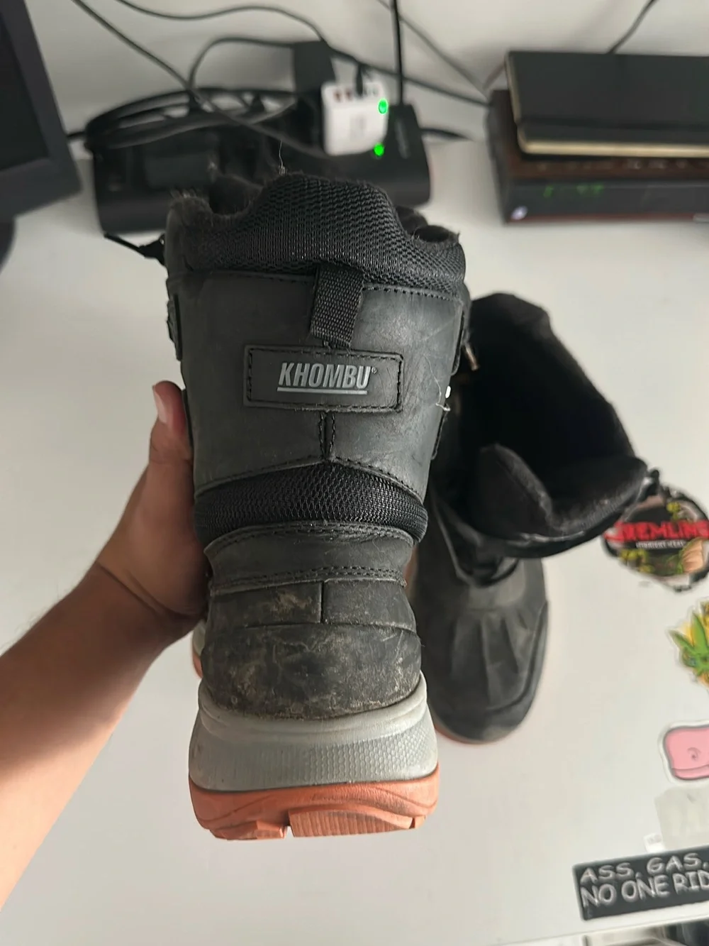 Men's Black Work Boots with Orange Sole